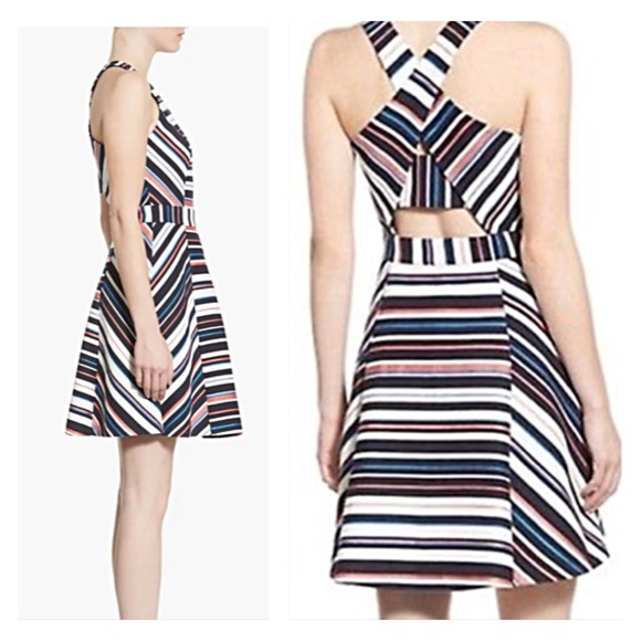 ADELYN RAE Stripe Jacquard Fit & Flare Dress- M - White Pink Blue AS SEEN ON TV - Picture 6 of 12